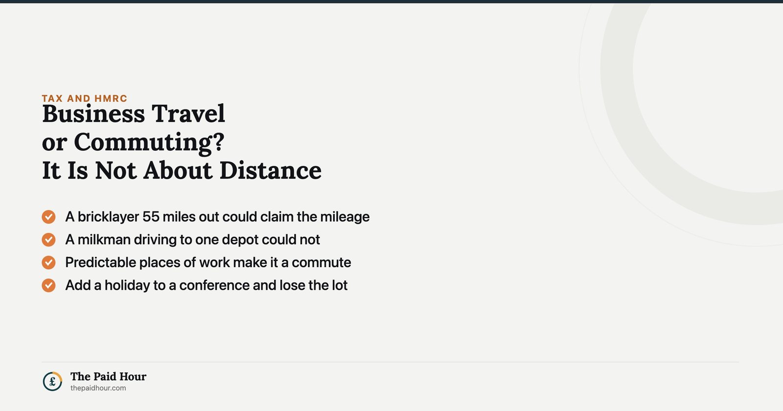 Business travel or commuting for the self-employed: it is not about distance. A bricklayer working 55 miles from home could claim the mileage while a milkman driving to one depot could not, because HMRC tests how predictable your places of work are.
