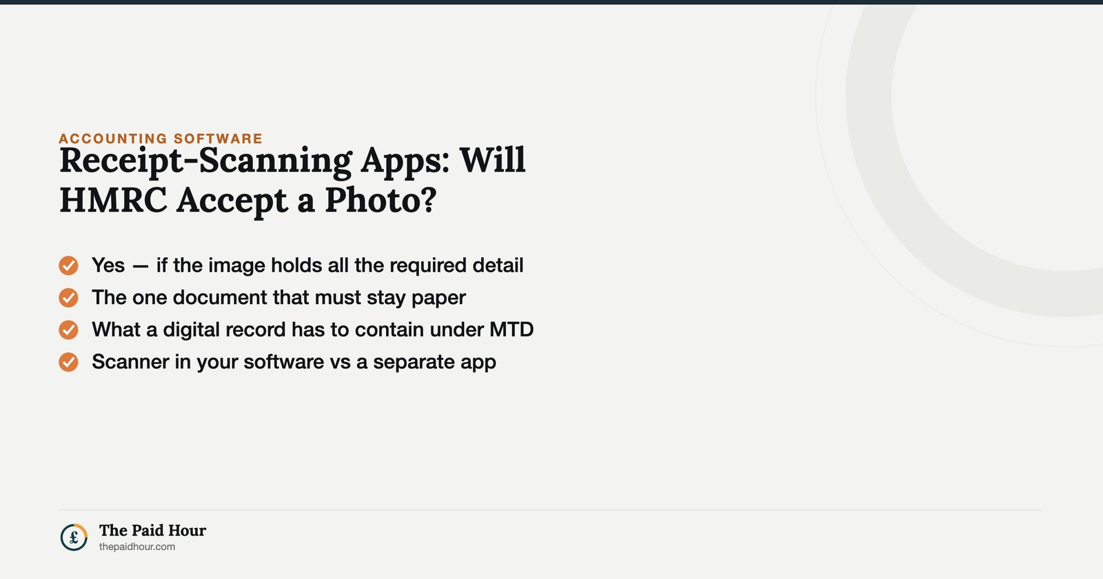 Receipt-Scanning Apps: Will HMRC Accept a Photo? — HMRC accepts a scanned receipt if the image holds the required detail; the C79 import VAT certificate stays paper. | The Paid Hour