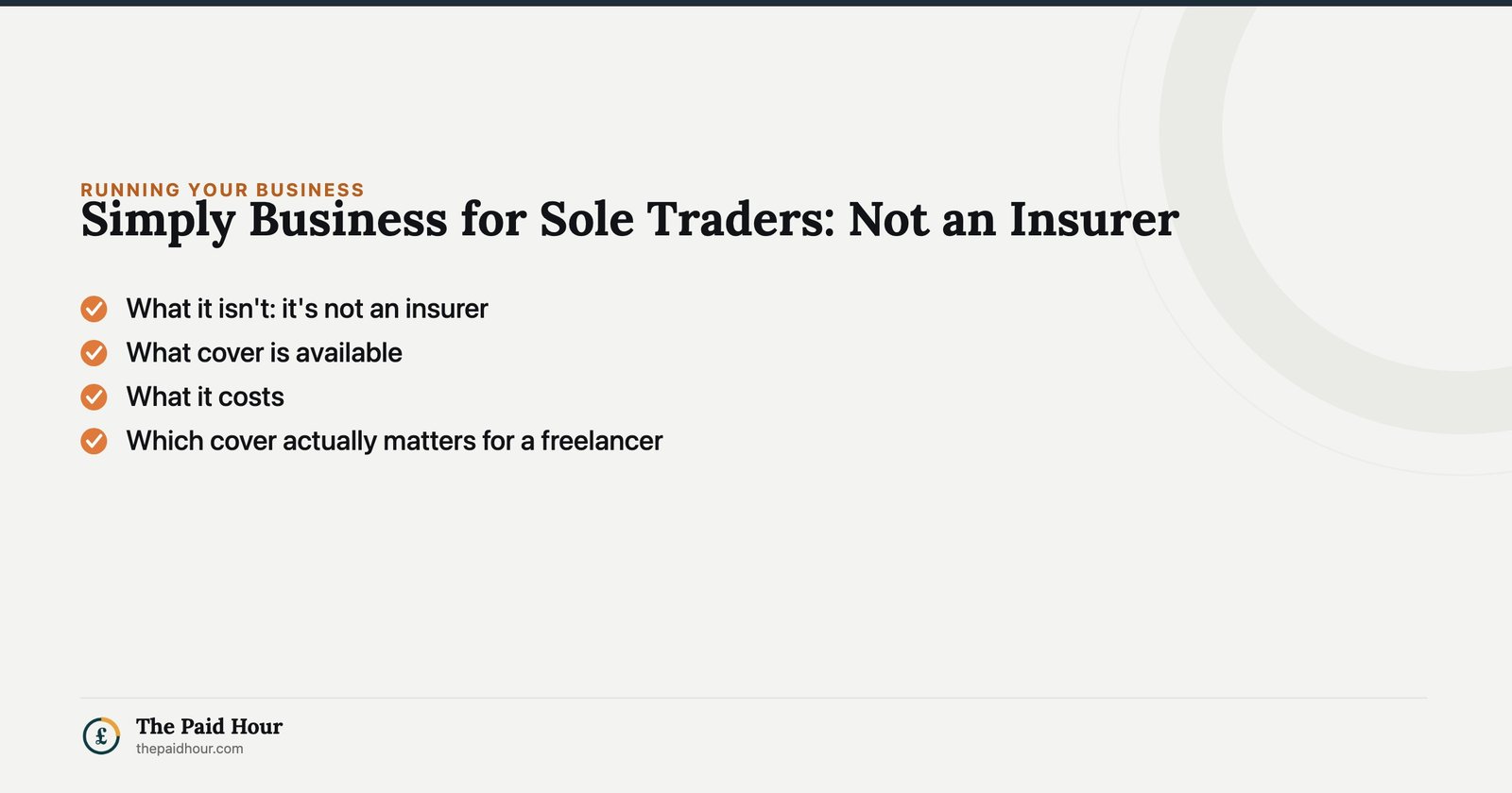 Simply Business for Sole Traders: Not an Insurer — What it isn't: it's not an insurer; What cover is available; What it costs; Which cover actually matters for a freelancer | The Paid Hour