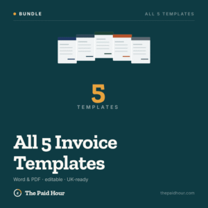 All five UK invoice templates bundle cover, The Paid Hour