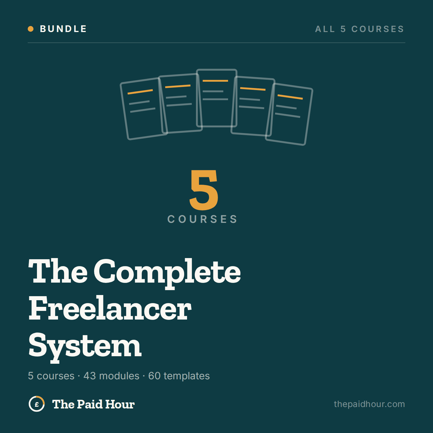 The Complete Freelancer System bundle cover, all five UK freelancer courses, The Paid Hour