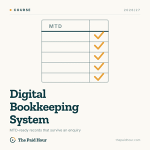 Digital Bookkeeping System 2026/27 course cover, The Paid Hour