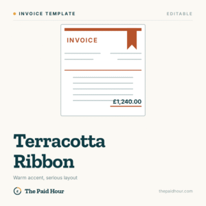 Terracotta Ribbon UK invoice template preview, The Paid Hour