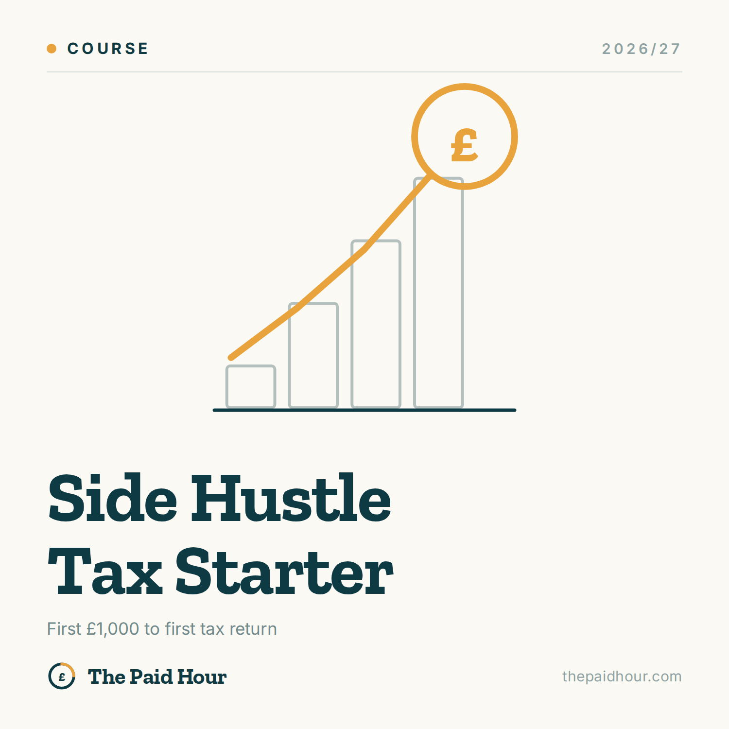 Side Hustle Tax Starter 2026/27 course cover, The Paid Hour