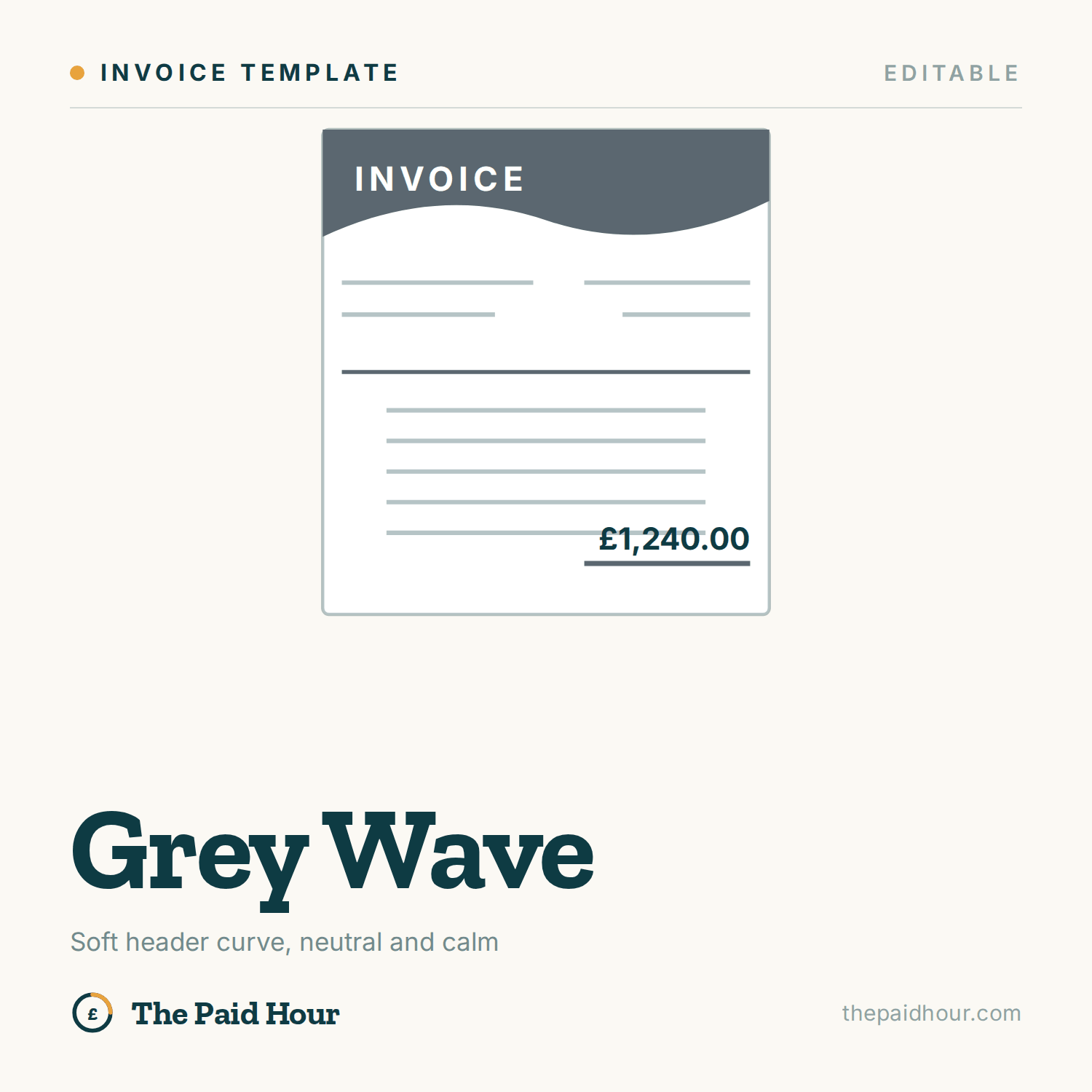Grey Wave UK invoice template preview, The Paid Hour